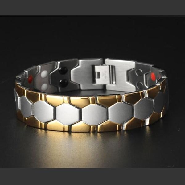 Golden & Silver color Double line Original Neodymium Magnetic Bracelet with Negative ION, FIR and Germanium Ball.